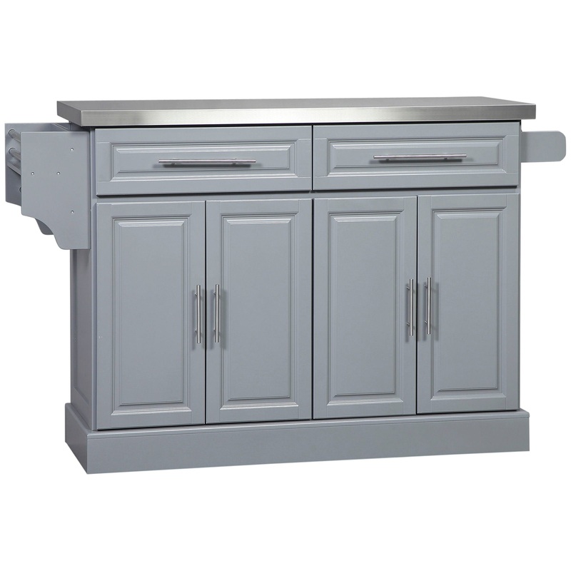 Homcom – Rolling Kitchen Island With Storage, Portable Kitchen Cart With Stainless Steel Top, 2 Drawers, Spice, Knife And Towel Rack And Cabinets