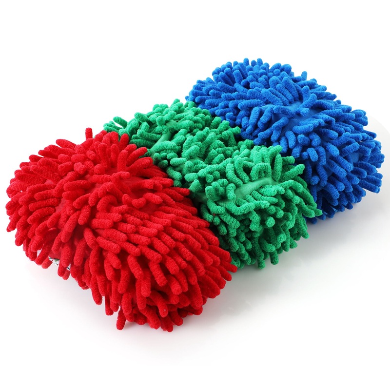 Microfiber Mop Slippers For Floor Cleaning, Machine Washable, 3 Pieces – Blue / Green / Red