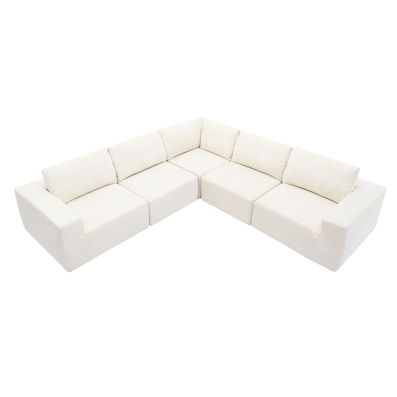 Modular L Shaped Sectional Sofa, Luxury Floor Couch Set, Upholstered Indoor Furniture, Foam – Filled Sleeper Sofa Bed For Living Room, Bedroom, 5 Pieces Free Combination