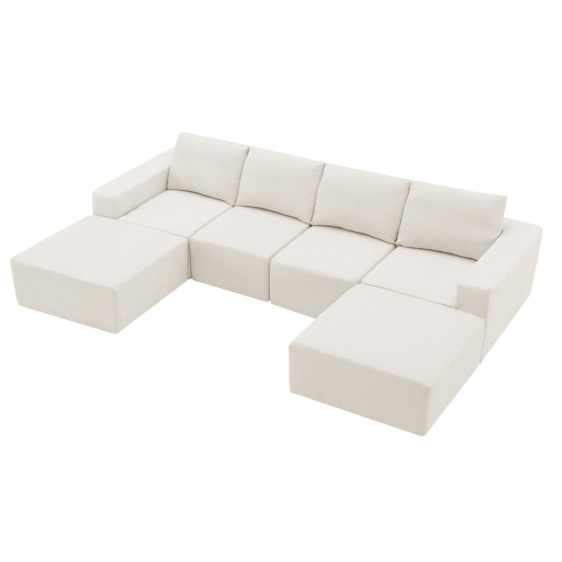 Modular U-Shaped Sectional Sofa, Luxury Chenille Floor Couch Set, Upholstered Indoor Furniture, Foam – Filled Sleeper Sofa Bed For Living Room, Bedroom, Free Combination