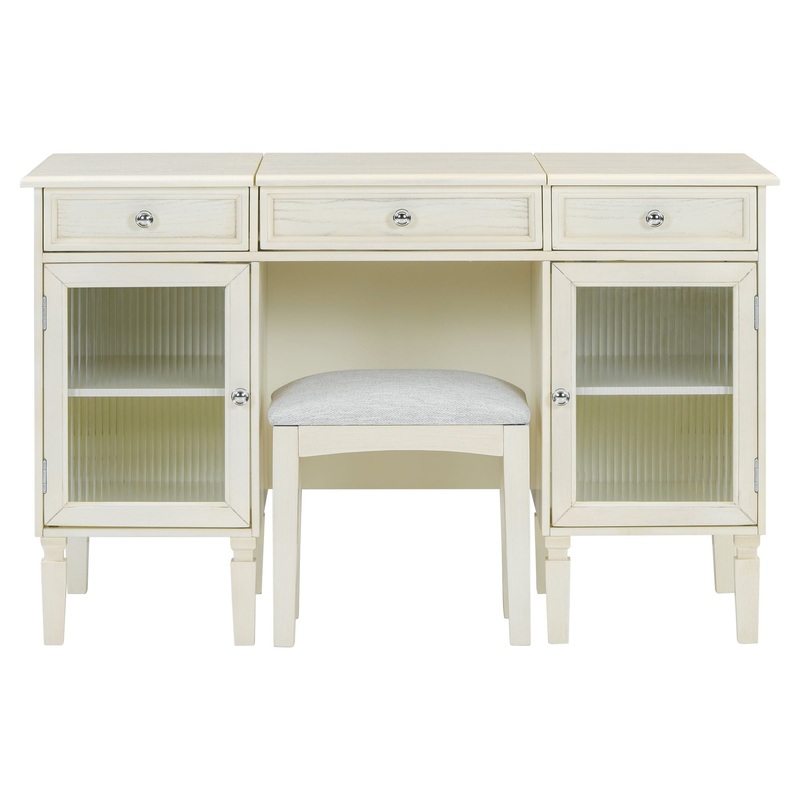 Multi Functional 2 In 1 Vanity Desk With Flip Top Mirror Material – White Oak