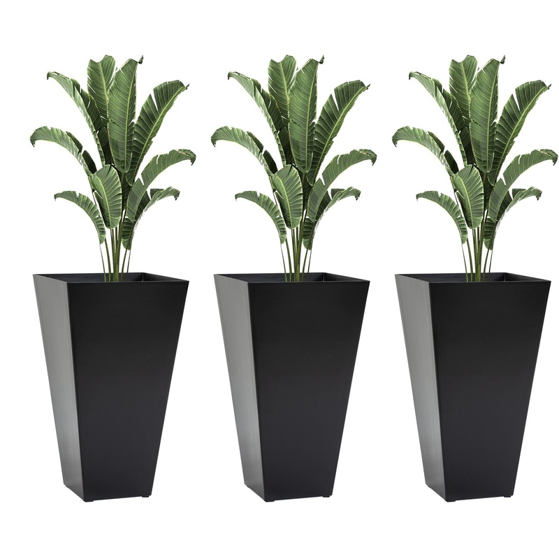 Outsunny – Outdoor Planters (Set of 3) Large Taper Planters With Drainage Holes And Plug, Faux Wood Plastic Flower Pots For Outdoor, Indoor, Garden, Patio