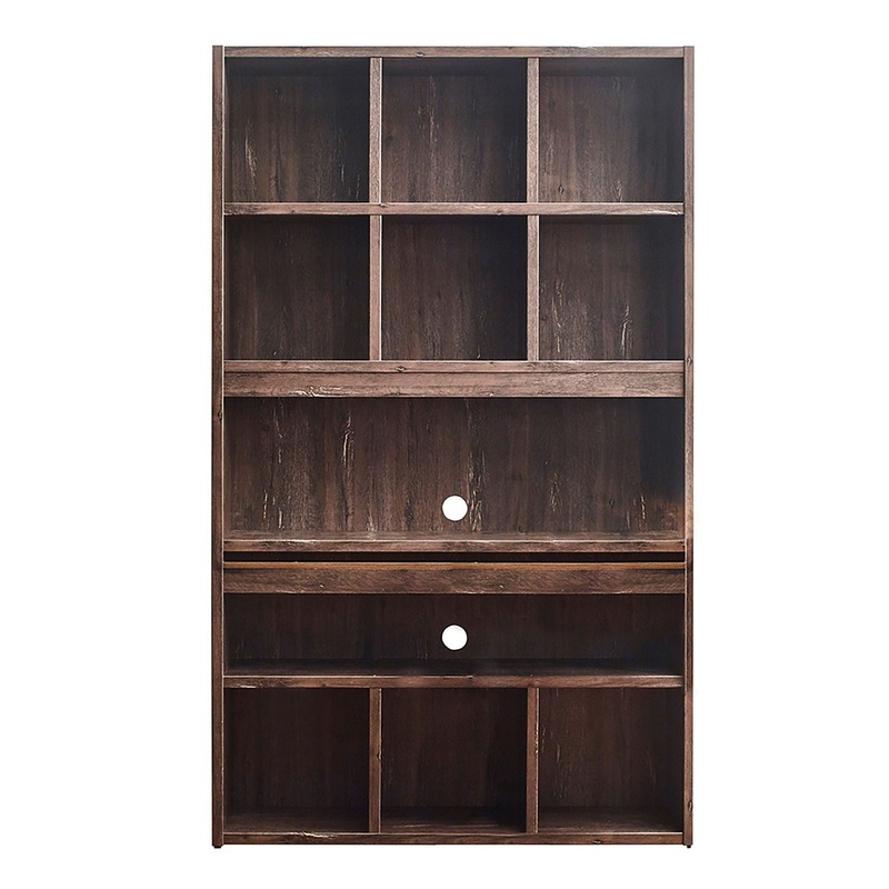 Perrisk – Desk With Bookcase|Dark Brown|43″W x 47″D x 78″H|23.6″W x 47.2″D x 30.8″H