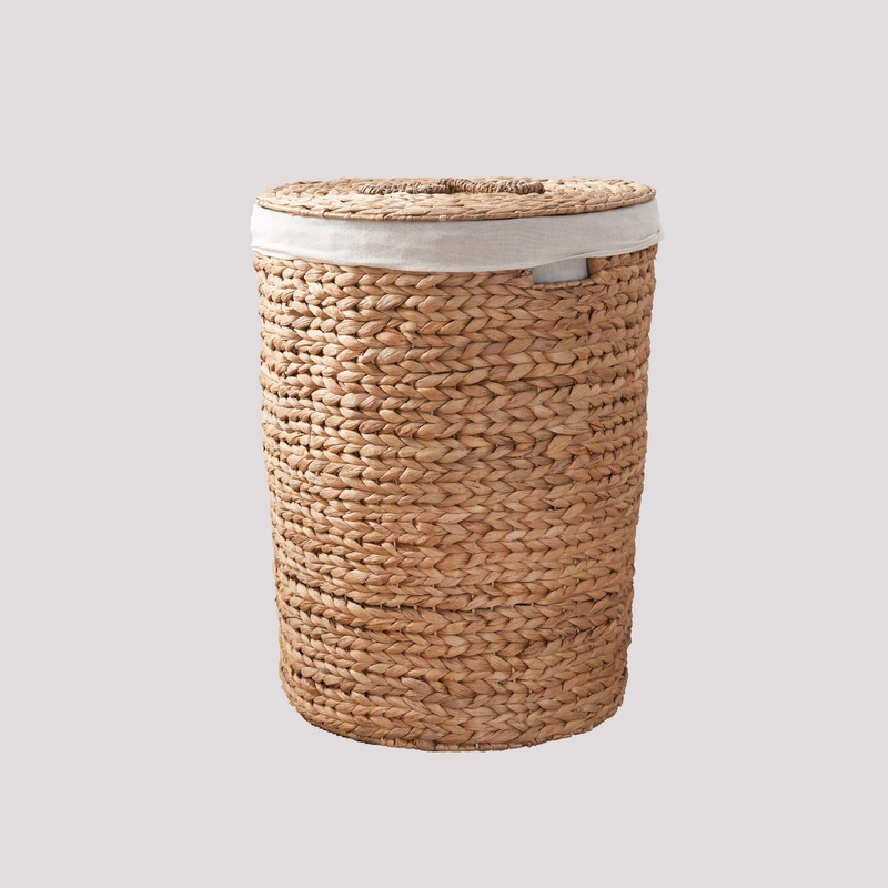 Round Tall Water Hyacinth Woven Wicker Laundry Hamper With Lid – For Clothes, Canvas, Toys And Book Storage With Removable Liner – 15 X 15 X 20 – Natural Brown