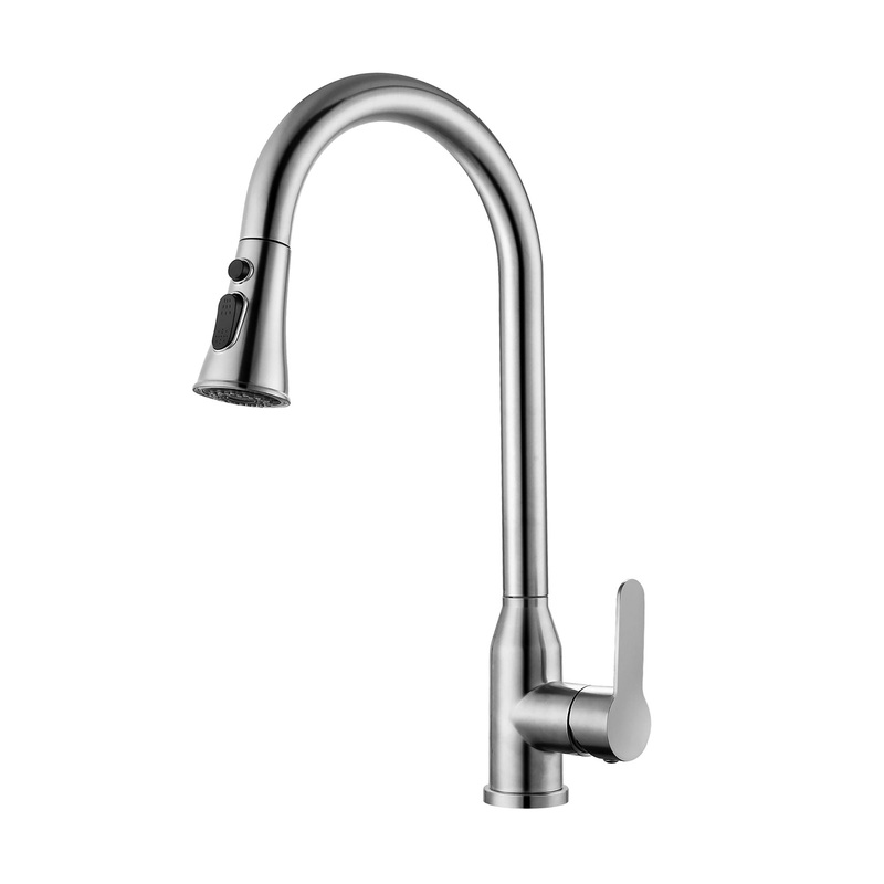 Stainless Steel High Arc Kitchen Faucet With Pull Down Sprayer – Brushed Nickel