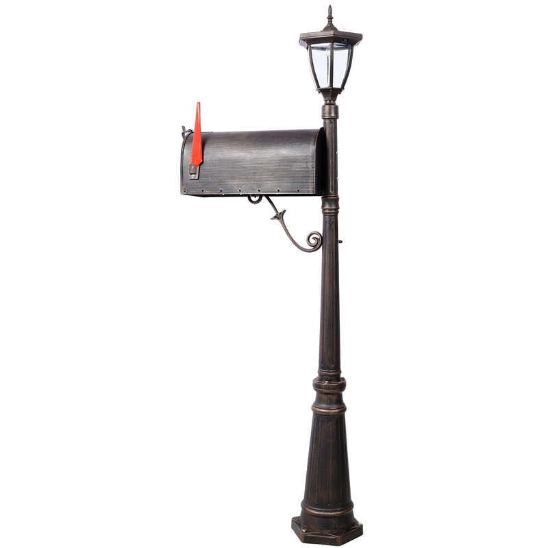 Stratford – Heavy Duty Cast Aluminum Mailbox With Post And Solar Light, Fluted Base, Decorative Modern Mailbox – Brown