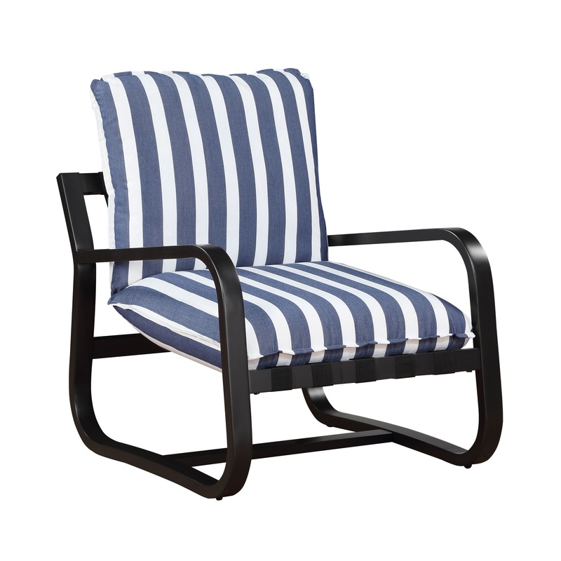 Asa – Outdoor Sling Chair With Reversible Cushions And Stripe Fabric – Blue / White Stripes