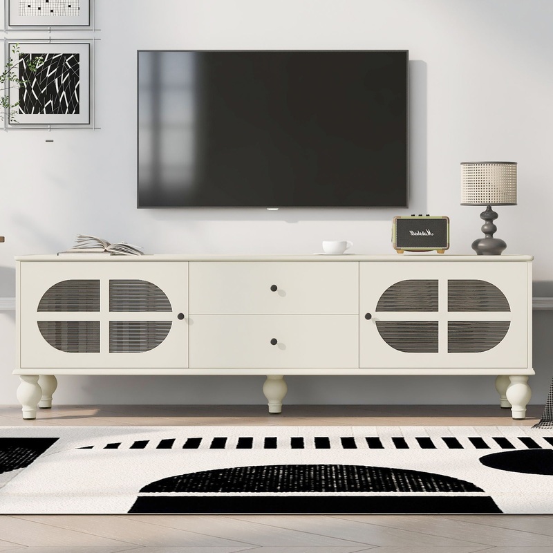 Modern TV Stand For TVs Up To 75 With Fluted Glass Doors