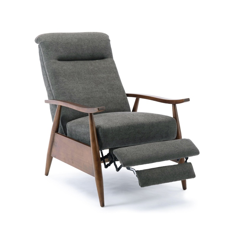Saugus – Wood Arm Push Back Recliner Modern Fabric With Wood Arms – Charcoal
