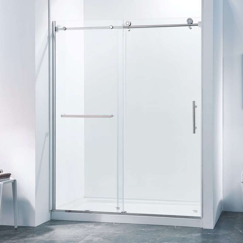 Semi-Frame Single Sliding Shower Door, 304 Stainless Steel, 5 / 16 (8Mm) Thick Sgcc Tempered Clear Glass
