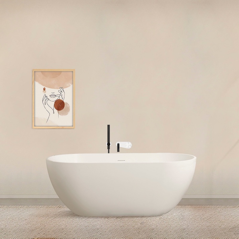 Small Size Stone Resin Solid Surface Oval Shape Freestanding Bathtub For The Bathroom – Matte White