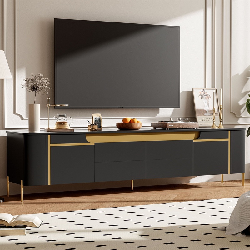 TV Stand For TVs Up To 80 With 4 Drawers And 2 Spacious Cabinets