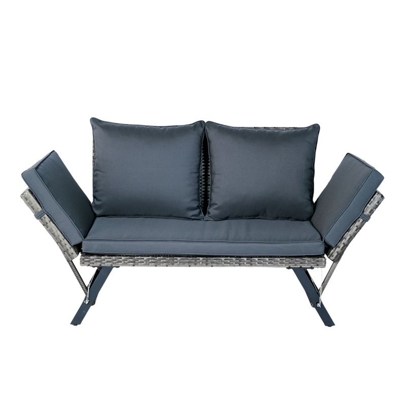 1 Pieces Patio Wicker Side Foldable Bench Patio Backyard Conversation Bench Gray Wicker – Dark Gray