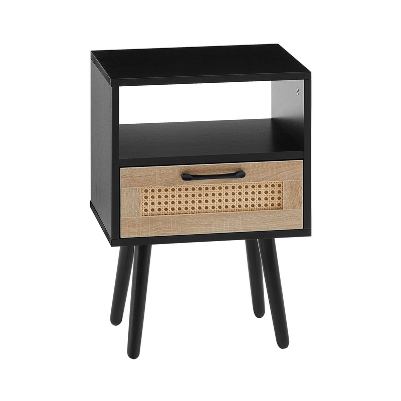 15.75 Rattan End Table With Drawer And Solid Wood Legs, Modern Nightstand, Side Table For Living Room, Bedroom