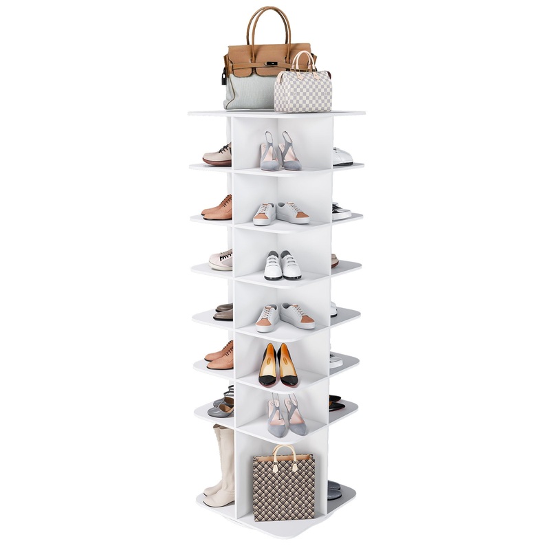 7 Tier Square Rotating Shoe Rack Tower With 360 Spinning Organizer – White
