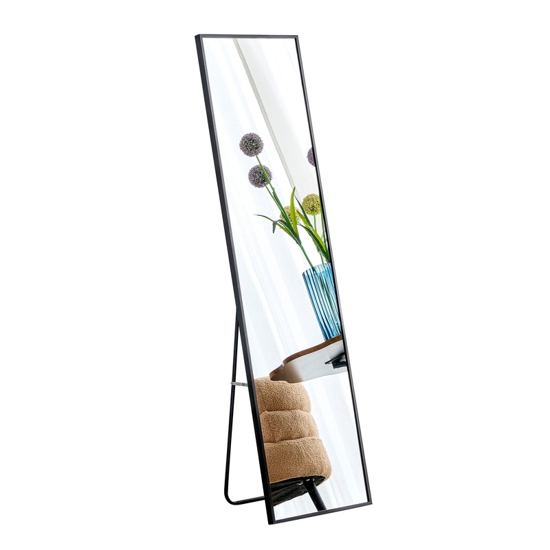 Aluminum Frame Minimalist Mirror, Bathroom Bedroom Wall Mirror, Elevating Contemporary Interiors, Can Be Wall Mounted Or Opened As A Standing Mirror – Black