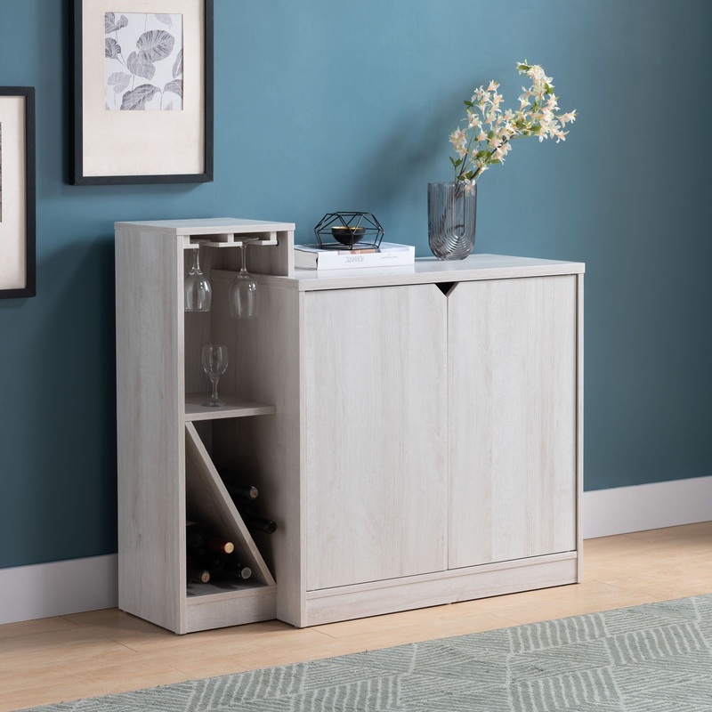 Bar Cabinet, Wine Bottle Storage Display Kitchen Cabinet, Holds 4 Wine Bottles – White Oak