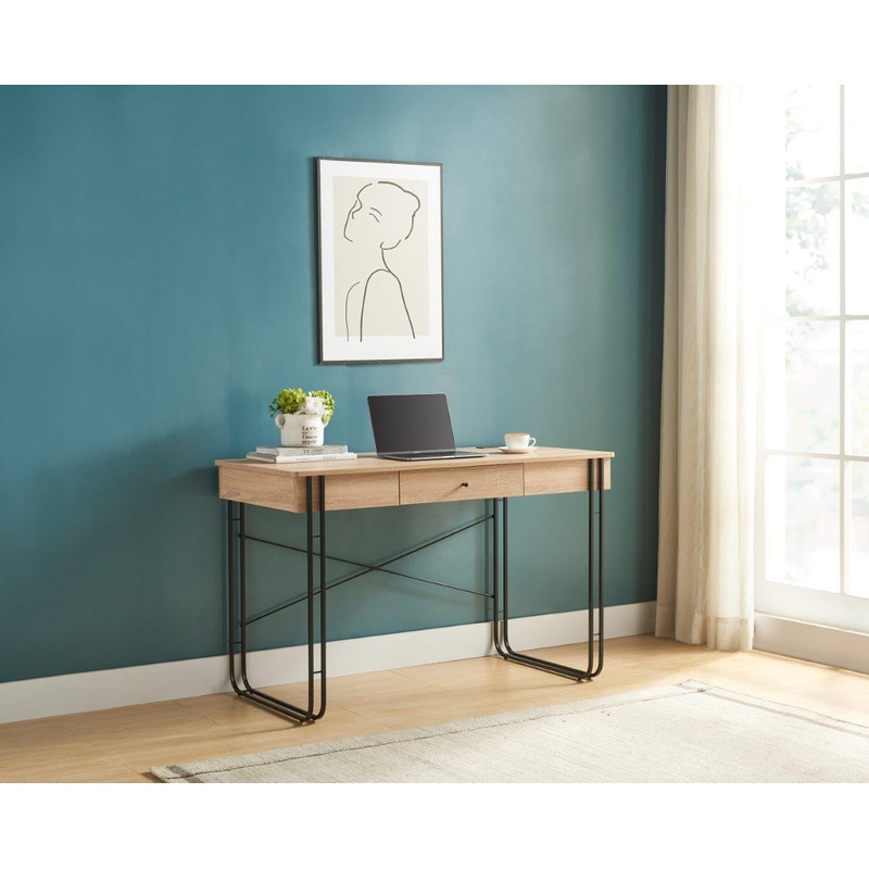 Computer Desk Writing Desk With One Drawer, Metal Legs And USB Outlet Port