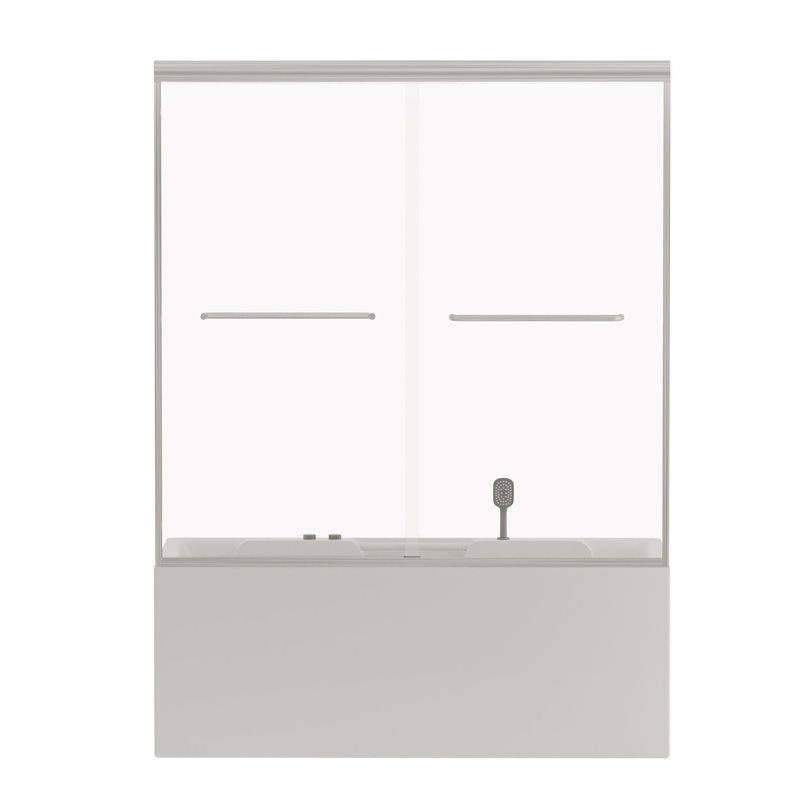 Double Sliding Bathtub Shower Door, Semi Frameless Bypass, 1 / 4 (6Mm) With Explosion – Proof Film, Adjustable Aluminum Alloy Frame