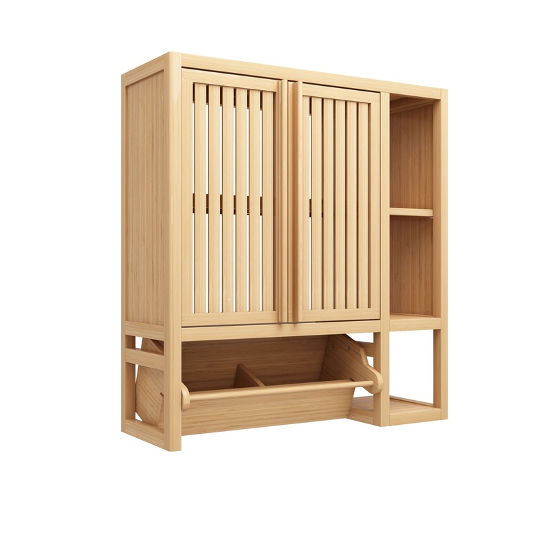 Elegant Bamboo Wall Mounted Bathroom Cabinet With Storage For Toiletries And Towels – Neutral