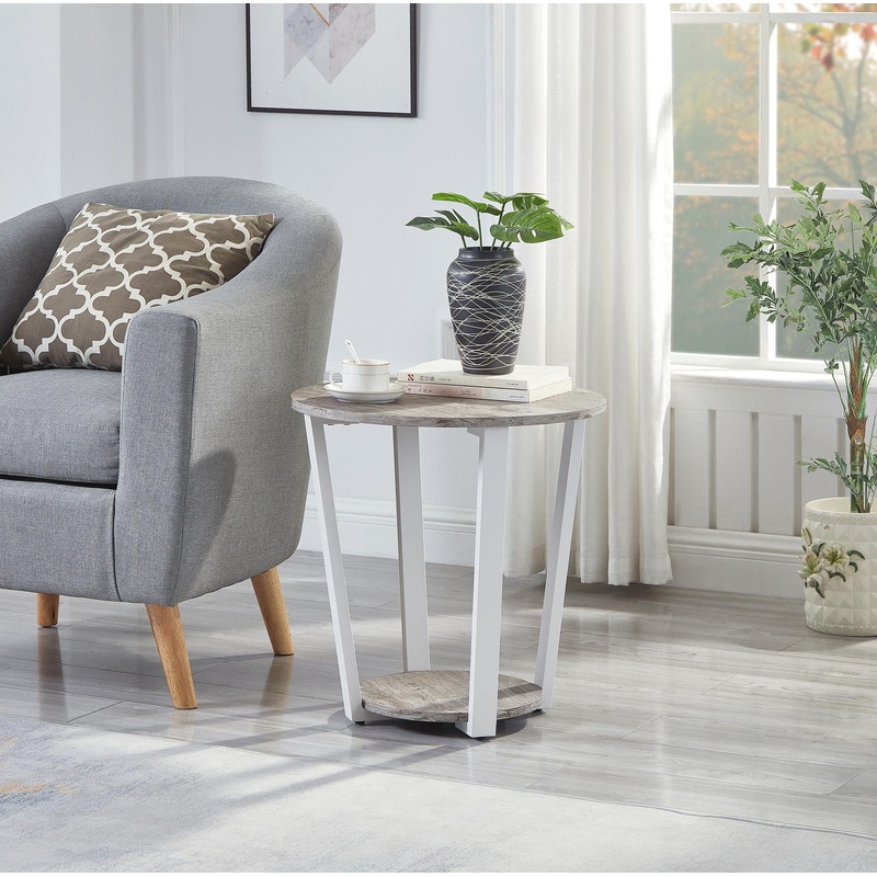 Elysian – Contemporary Round End Table With Shelf – Gray