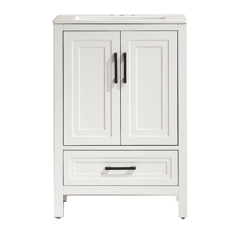 Fully Assembled 24” Freestanding Single Bathroom Vanity With Ceramic Top – White