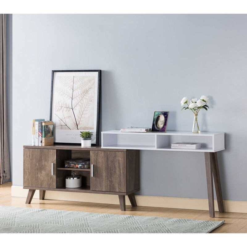 Home Entryway Console Table With Multi – Storage Compartments, Display Cabinet – Hazelnut / White