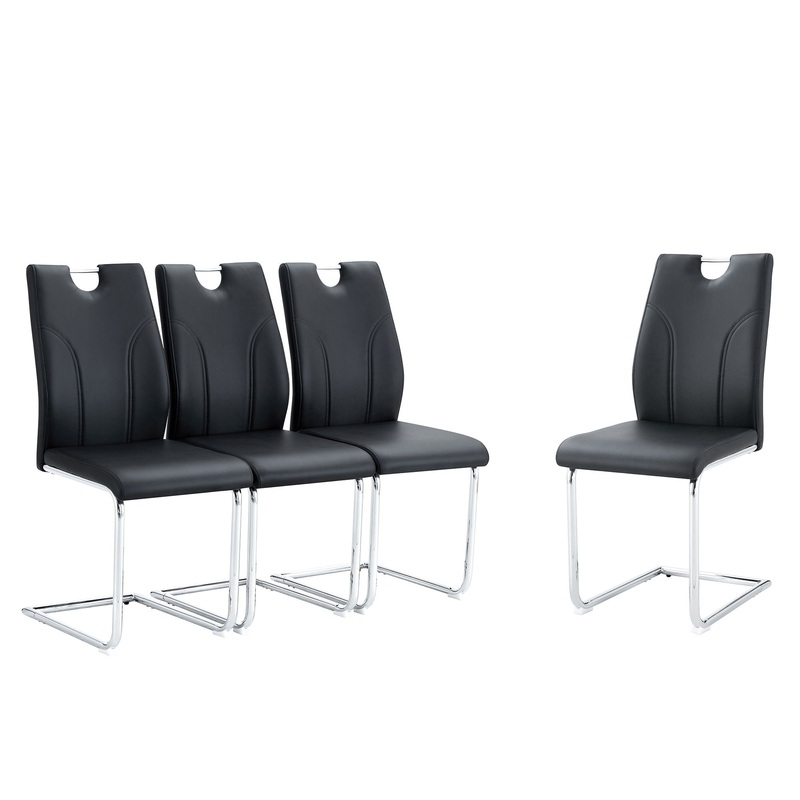 Light Luxury Bow Shaped Chairs With Electroplated Metal Legs, Sun And Stain Resistant, Dining Room And Living Room Set – Black