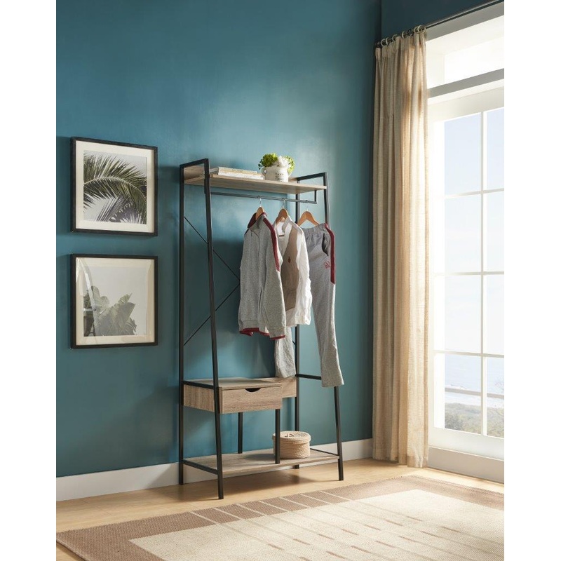 Metal Clothes Rack Open Wardrobe Free Standing With One Drawer Hanging Clothes Rod