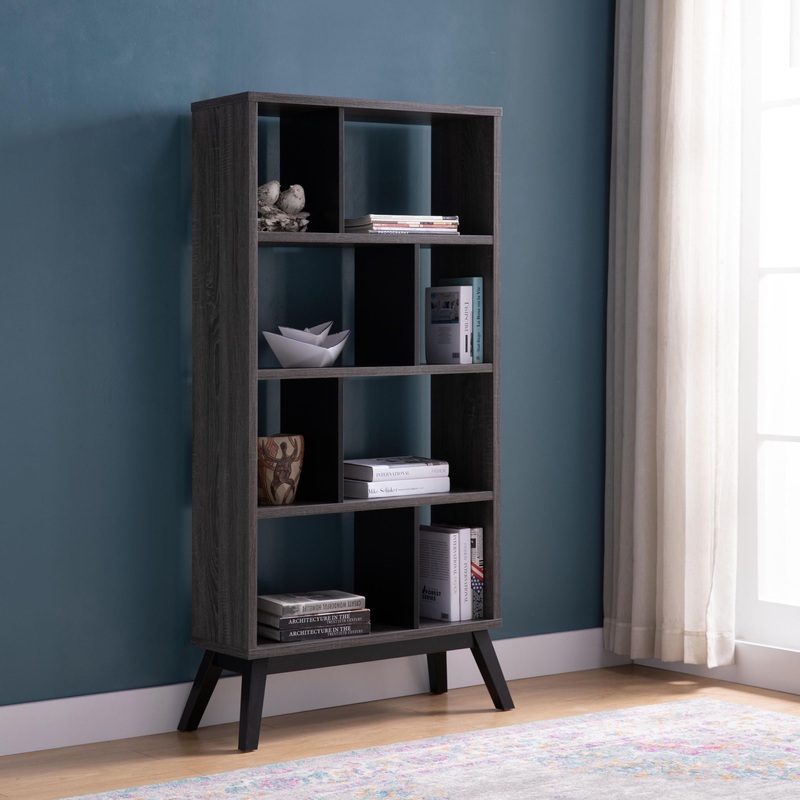 Mid-Century Modern 4 Tier Bookcase Bookshelf Display Storage – Distressed Gray