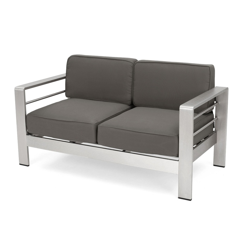 Outdoor Aluminum Loveseat With Cushion – Gray