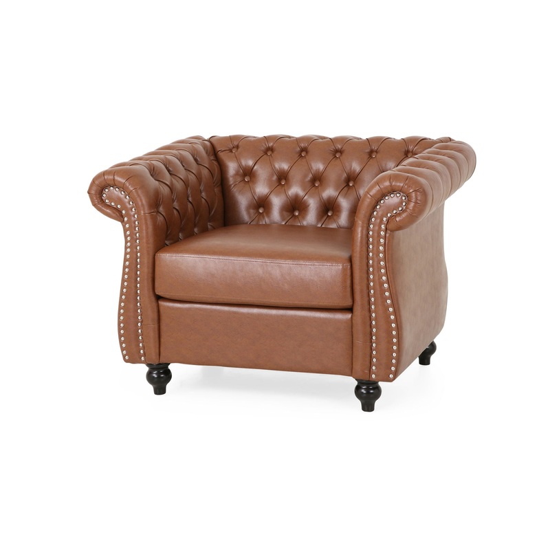 Tufted Accent Chair, Living Room – Light Brown