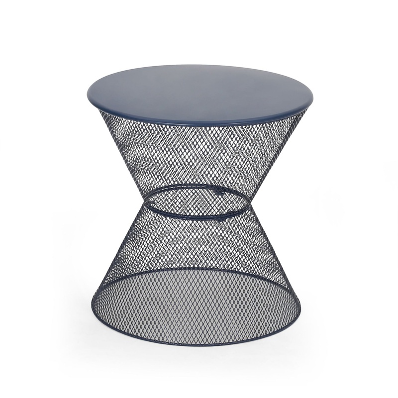 Zine – Outdoor Side Table With Hourglass Shaped And Iron Frame – Navy