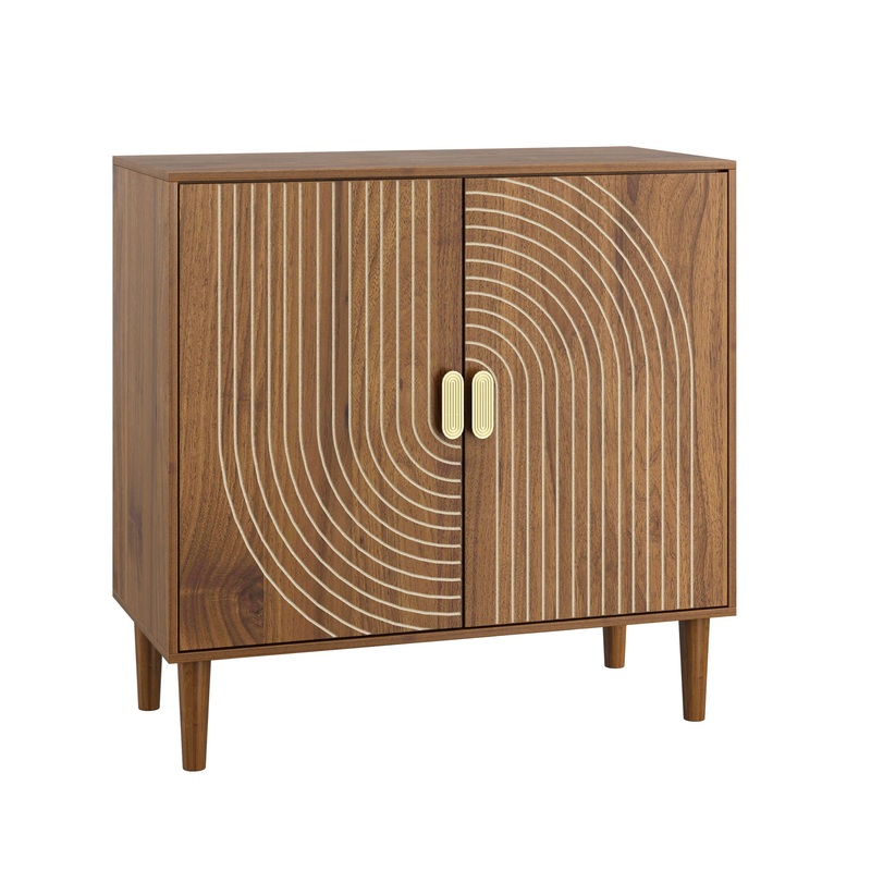 Buffet Cabinet With Line Groove Design, Sideboard Buffet Cabinet With Storage, Multifunctional Accent Cabinet For Living Room, Entryway, Hallway, Office, Kitchen – Brown