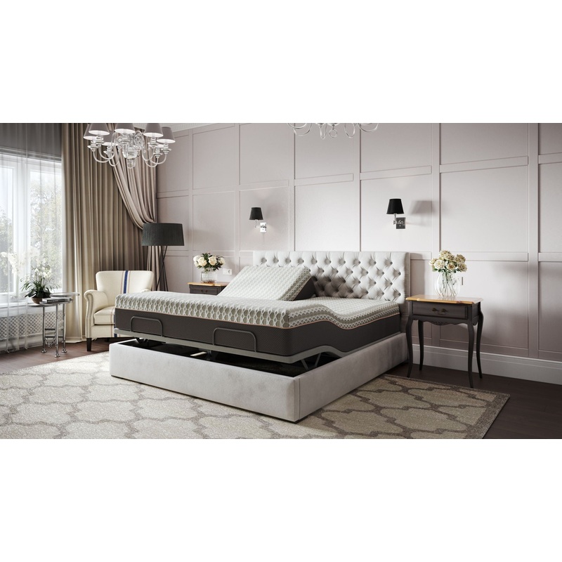Copper Lux Hybrid – 14 Split Top King Mattress With Copper Infused Contouring Memory Comfort Layer And Supportive Coil System – Black / Gray