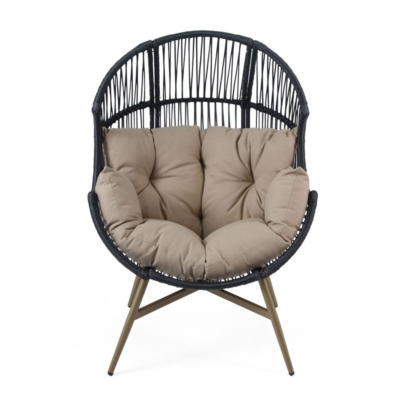 Cori – Outdoor Patio Egg Chair, With Cushion – Black / Khaki