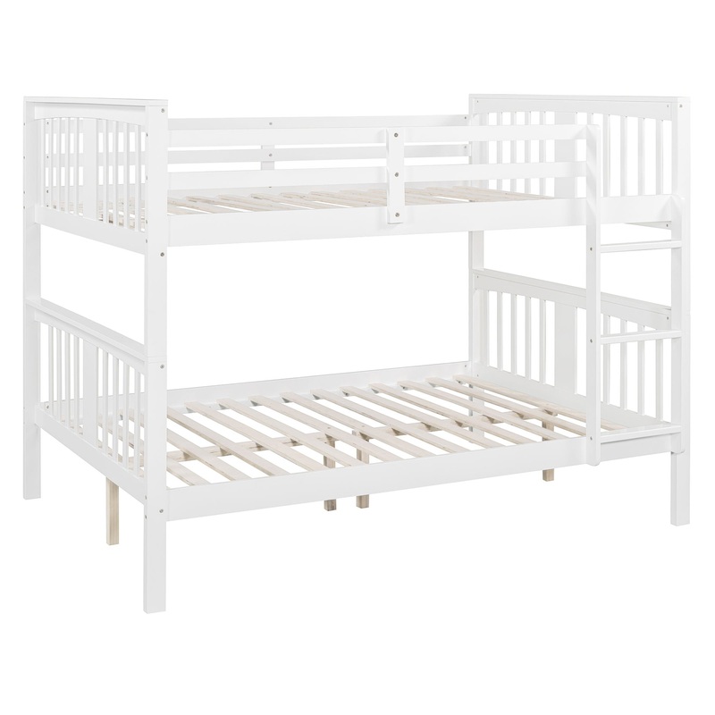 Full Over Full Bunk Bed With Ladder For Bedroom – White