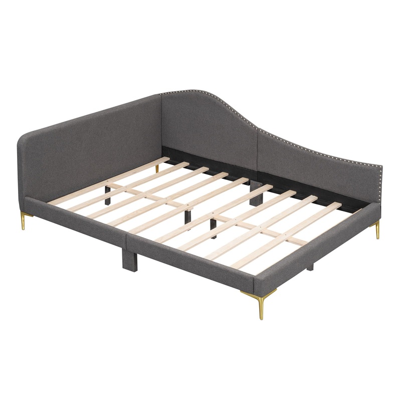 Full Size Upholstered Daybed With Headboard And Armrest, Support Legs – Gray