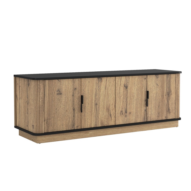 Grain 4 Door TV Cabinet, An Ideal Choice For TV And Item Storage In Modern Homes, A Perfect Blend Of Nordic And Modern Minimalist Styles – Black