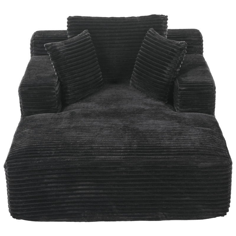 Modern Corduroy Chaise Lounge Sofa Bed With Removable Pillows, Upholstered Sleeper Sofa – Black