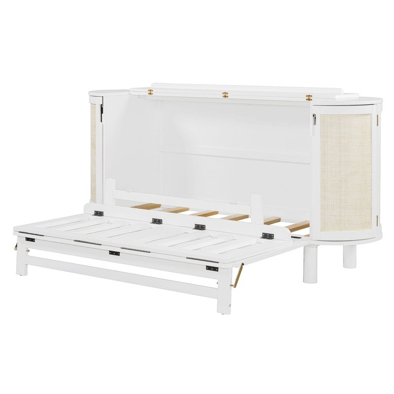 Queen Murphy Bed With Hidden Storage & Modern Woven Design – White