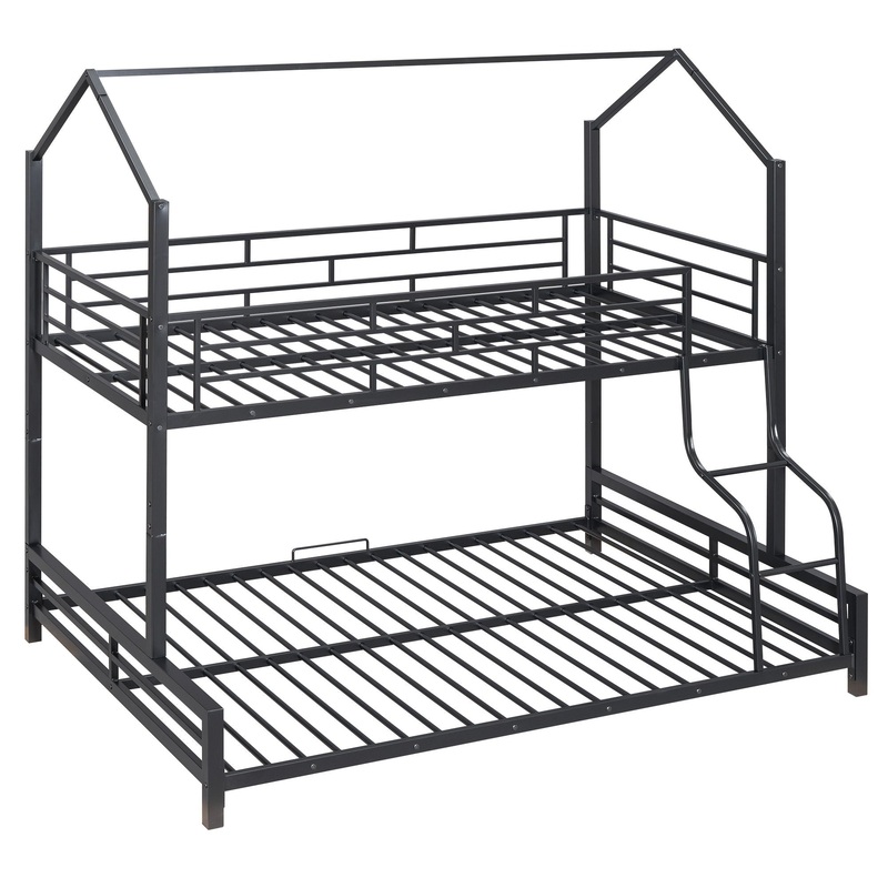 Twin Over Full Contemporary Metal House Bunk Bed – Black