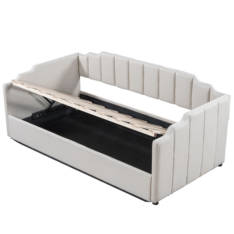Twin Size Elegant Upholstered Daybed With Underneath Storage – Beige