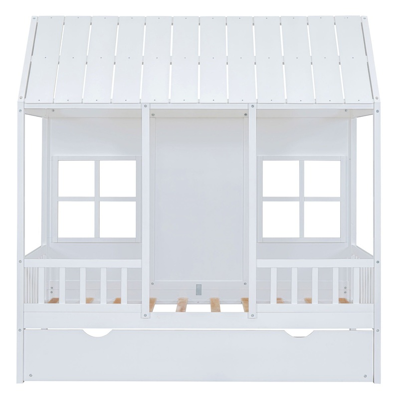 Twin Size House Bed With Twin Size Trundle, Daybed – White