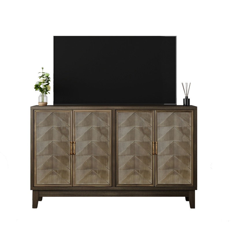 Vintage Sideboard Buffet Cabinet With Storage, Large Accent Cabinet Sideboard With 4 Doors, Storage Cabinet With Storage Console Table, For Kitchen Dinning Room Living Room Hallway Or Entryway – Brown