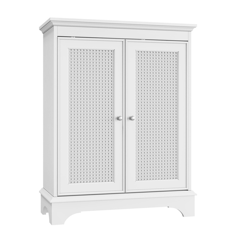 White 2 Door Rattan Storage Cabinet With Adjustable Partition, Medieval Modern Independent Buffet Cabinet, Multifunctional Decorative Cabinet Suitable For Living Room, Kitchen, Bathroom – White