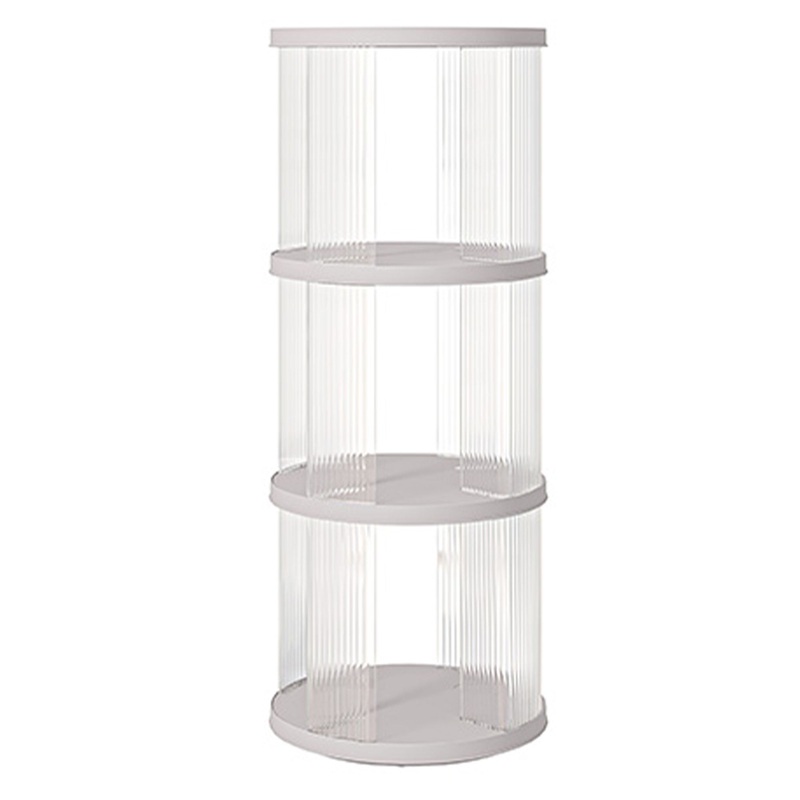 360 Rotating Bookshelf, Small Corner Bookcase, 3 Tier Floor Standing Organizer, Round – Cream White