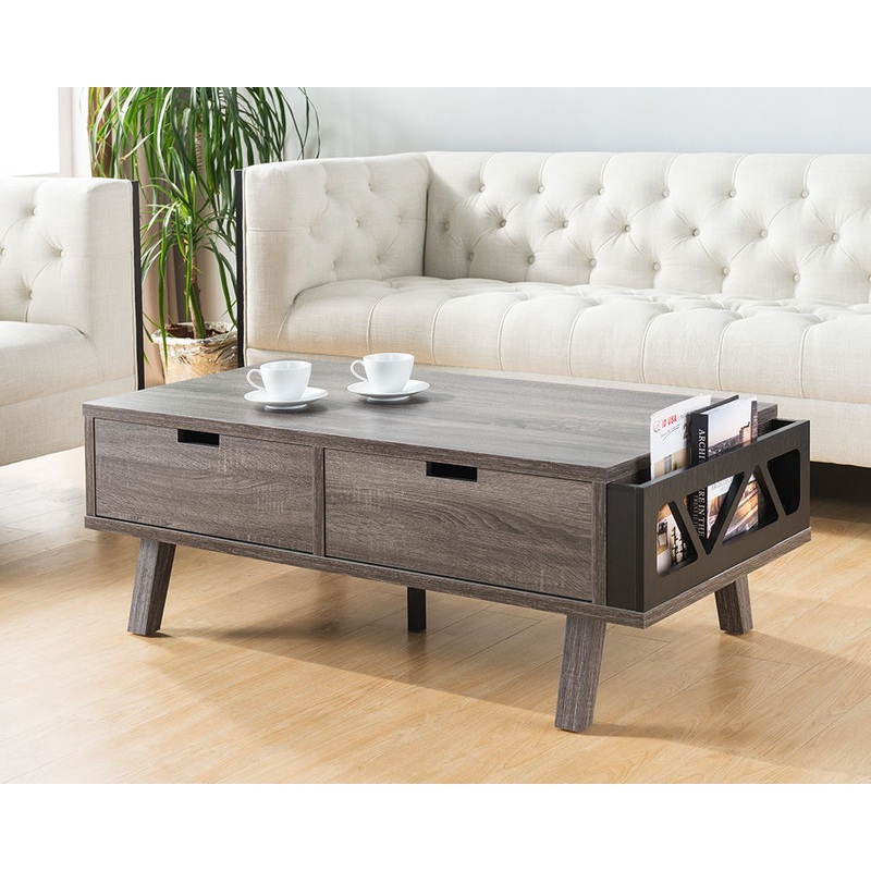 Antique Wood Coffee Table, Living Room Table With Two Storage Drawers