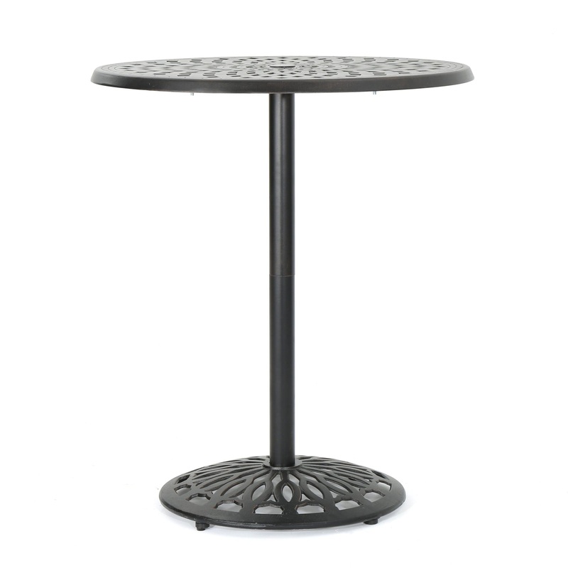 Elegant Cast Aluminum Round Bar Table With Romantic Filigree Design – Copper