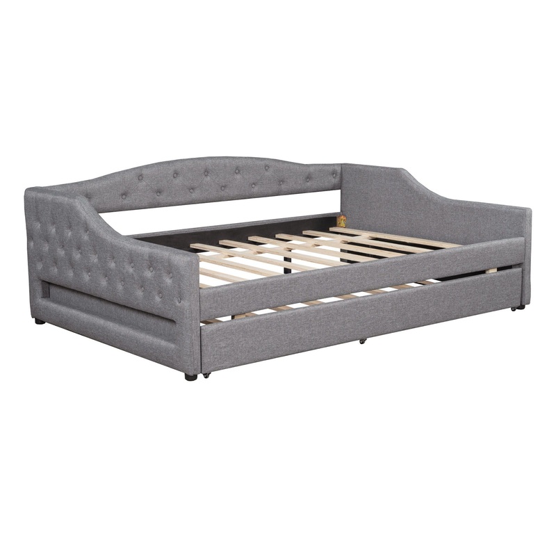 Full Long Size Daybed With LED Belt And Trundle – Gray